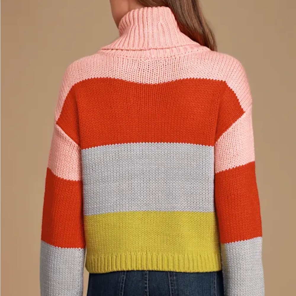 Lulus Color Me Cozy‎ Pink Multi Color Block Turtleneck Sweater - Picture 3 of 9